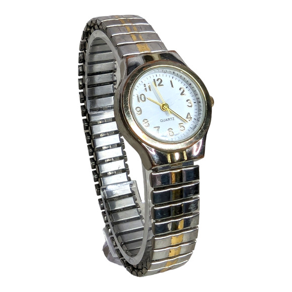 Accutime Watch Corp Unisex 2 Tone Metal Expansion Band Wrist Watch - Picture 1 of 5